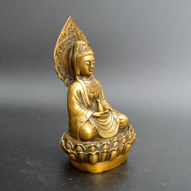 

Pure copper large lotus Guanyin statues, craft collections, home decorations.