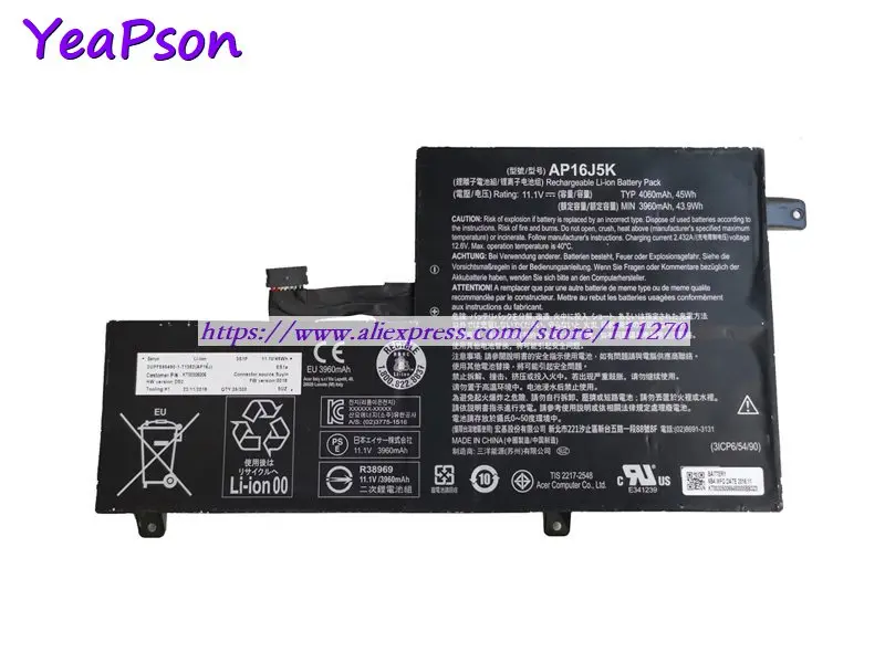 Аккумулятор Yeapson AP16J5K AP16J8K 11 1 В 4060 мАч для ноутбука Acer Chromebook N7 C731-C118 C731T-C96J |