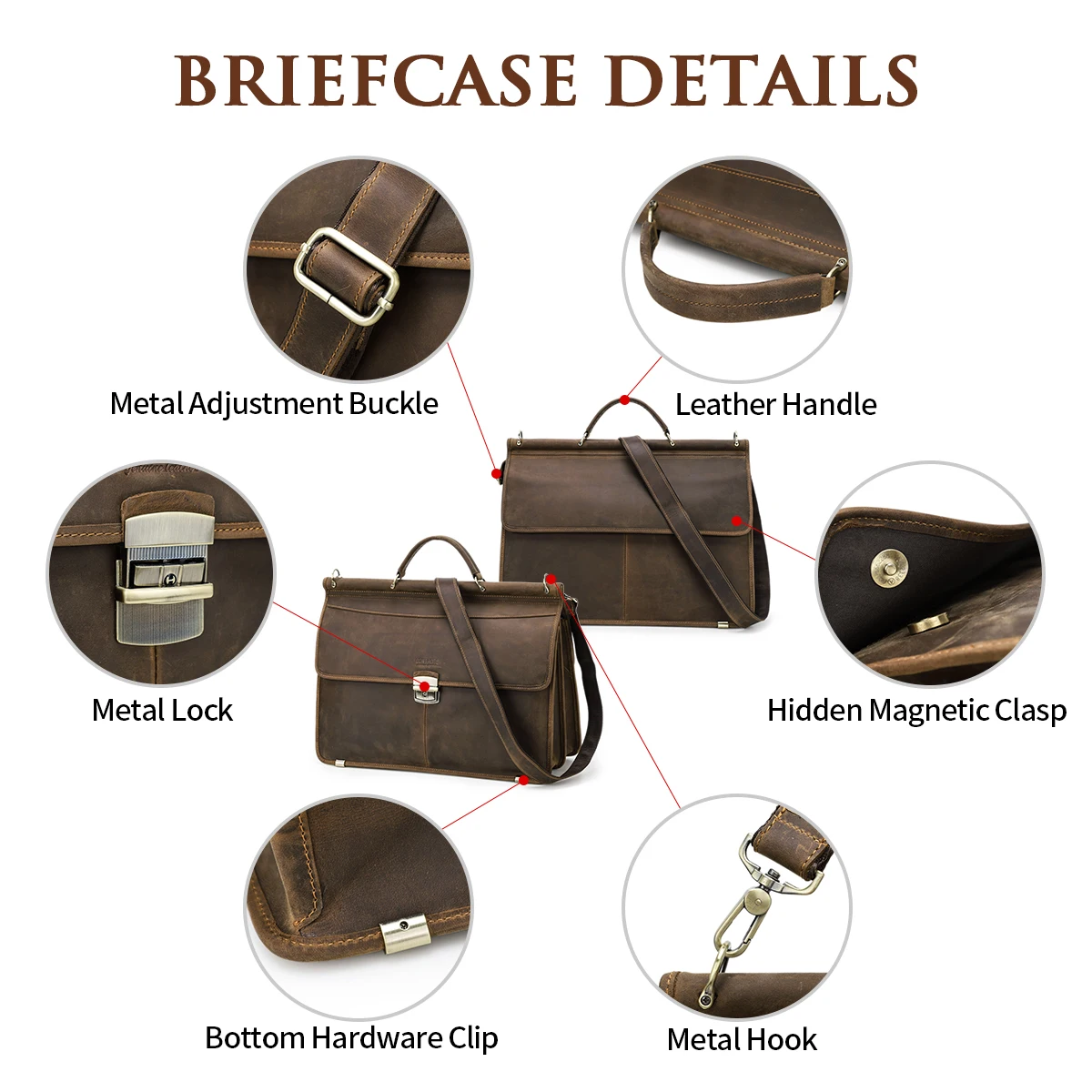 Retro Laptop Briefcase Bag Men Genuine Leather Handbags Casual  Business Tote Bags  Male Shoulder Crossbody bag for documents