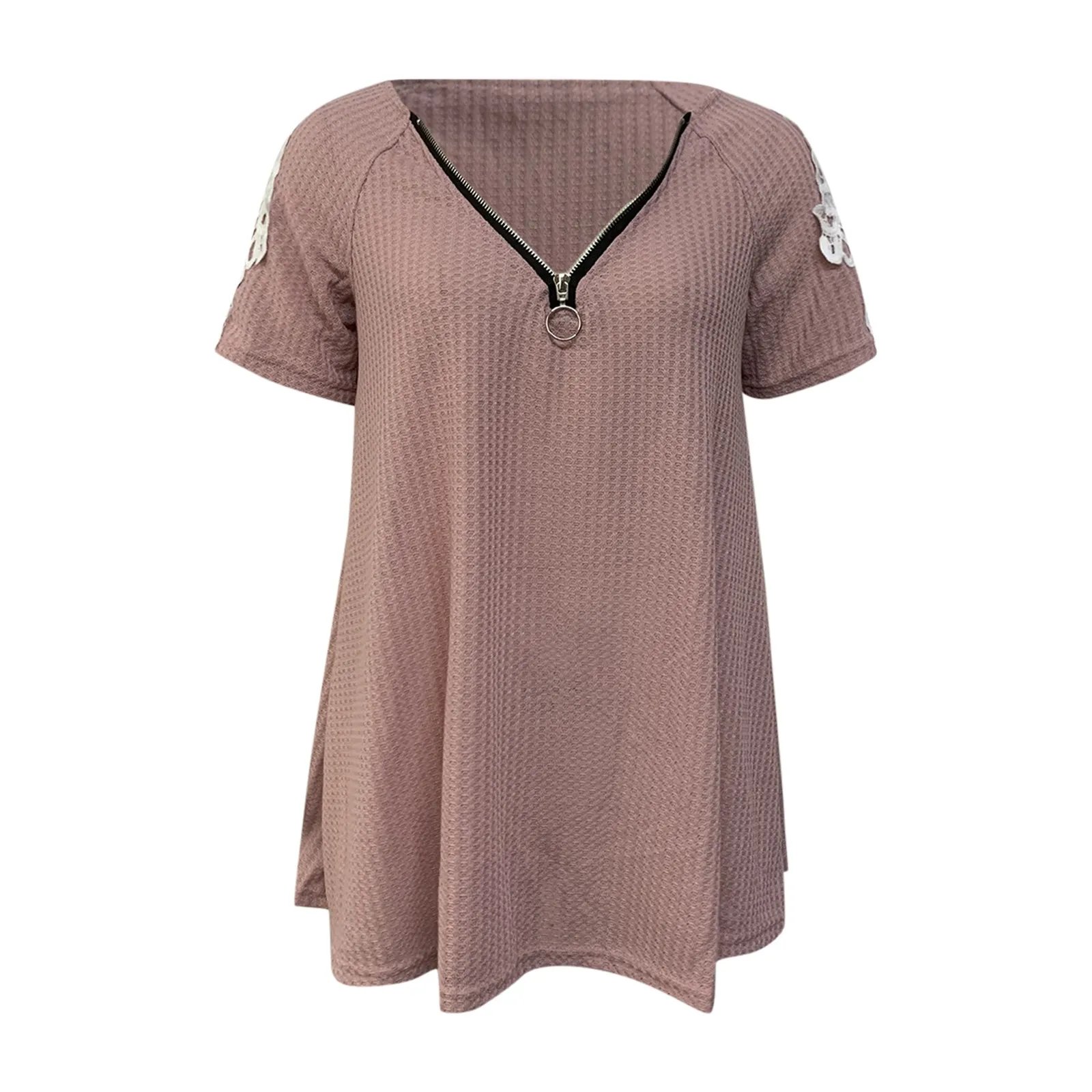 

Spring and Autumn Women Knitted T-Shirts Casual Soft Zipper V-neck Jumper Fashion Slim Lace Hollow Out Long Sleeves Clothes