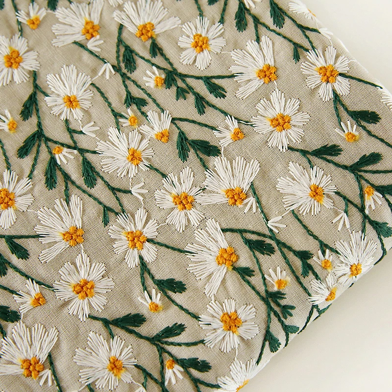 50x135cm Retro Art Daisy Embroidery Fabric Cotton Linen 3D Daisy Jacquard Fabric For Diy Dress Tablecloth Bag Cushion Material images - 6