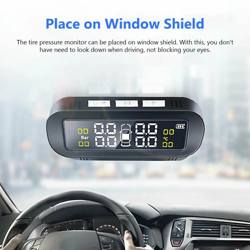 

USB+Solar Wireless Car LCD Tire Pressure Monitor System with 4 External Sensors