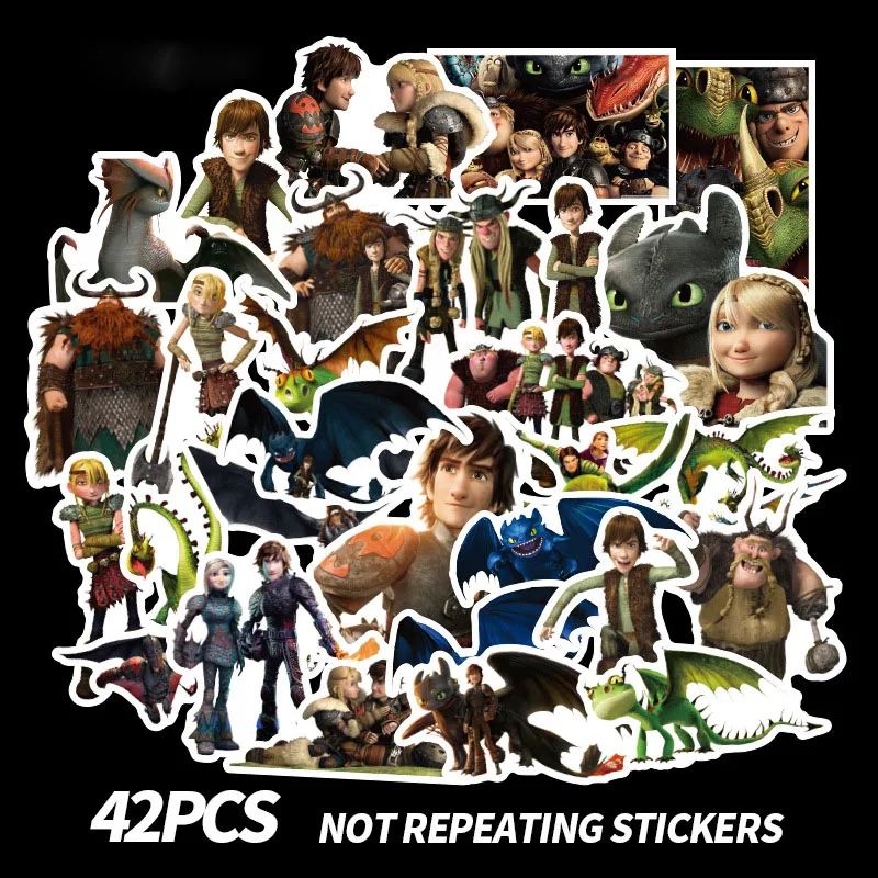 42 шт./компл. аниме наклейки, футболка с изображением героев мультфильма «Как приручить дракона Беззубика ночной Светильник ярости вырезать наклейки игрушки DIY Чемодан ноутбук декор для скейтборда