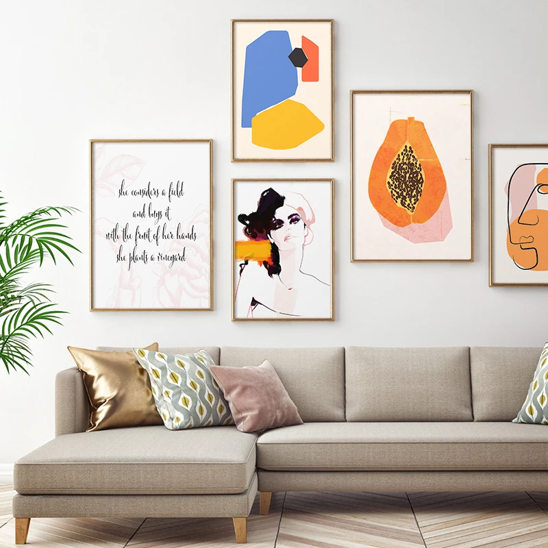 

Modern Abstract Geometric Fashion Woman Proverbs Papaya Print Canvas Painting Art Poster Wall Picture Living Room Home Decor