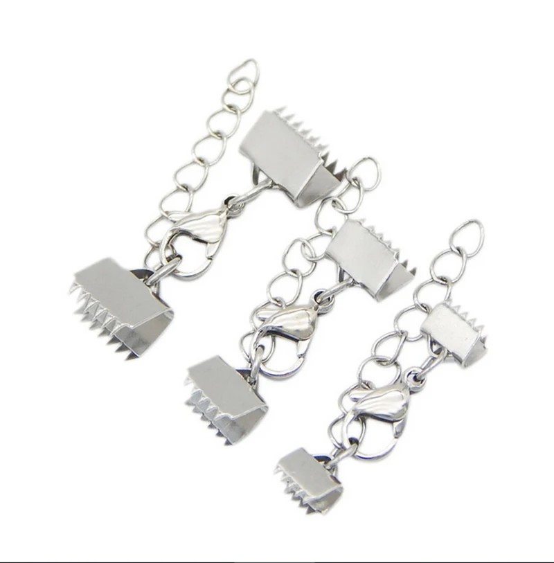 

10Set Stainless Steel Silver Textured End Caps Crimp Bead Clasps Fit Flat Leather Cord Bracelet Necklace Jewelry Making Findings