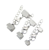 10set stainless steel silver textured end caps crimp bead clasps fit flat leather cord bracelet necklace jewelry making findings