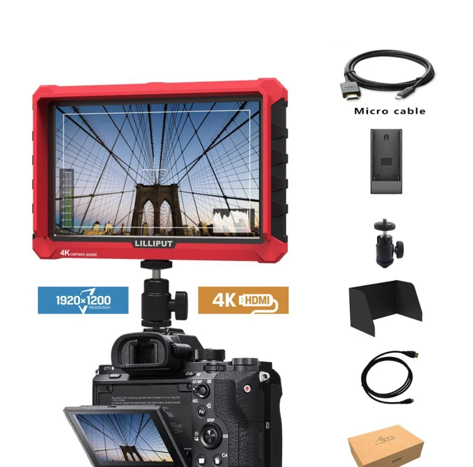 A7S 7-дюймовый Utra Slim IPS Full HD 1920x1200 4K HDMI-совместимый видеомонитор для камеры Canon Nikon Sony