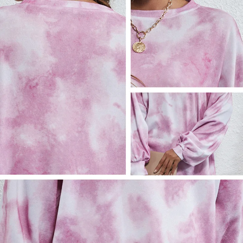 

Mimofunny Autumn Winter Tie-dyed Women Sweatshirts All-match Casual Fashion O-neck Pullover Long Sleeve Lady Hoodies Cozy Jumper