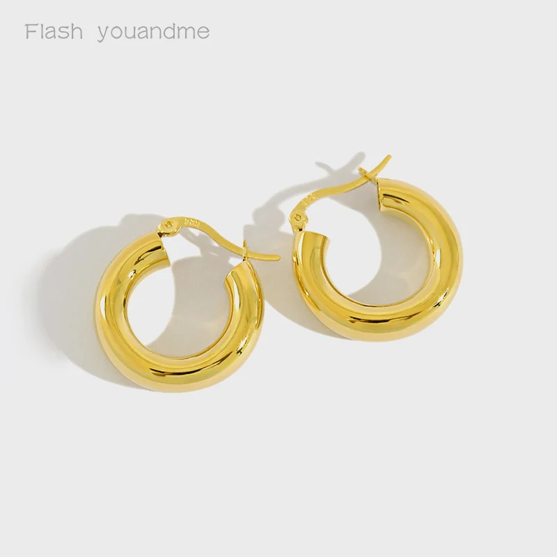 

Pure Silver Earrings 925 Concise C-Shape Hoop Earrings Gold Color Circle Simple Korean Fashion Earring Fine Jewelry Gift