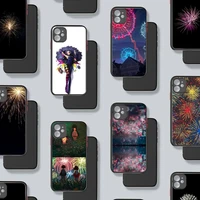 fireworks festival new year phone case black color matte transparent for iphone 13 12 11 mini pro x xr xs max 7 8 plus cover