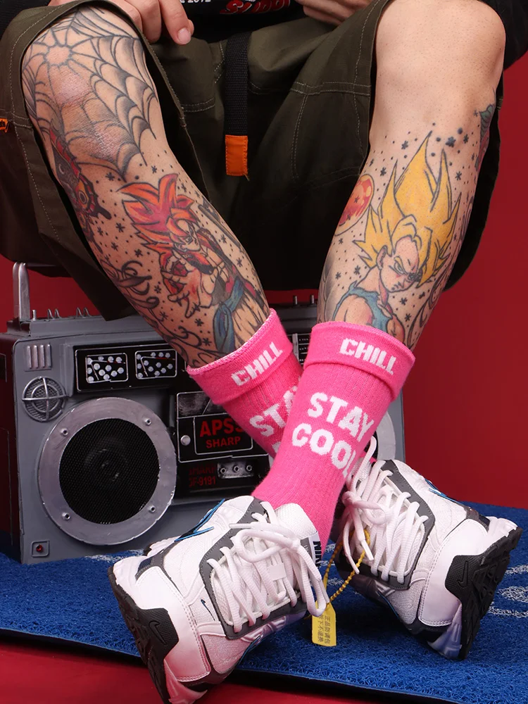 STAY COOL Fashion Turnup Creative Men Letters Hiphop Inscriptions Sock Pink Women Street Skate Long Socks