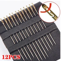 12pcs self threading sewing needles stainless steel quick automatic threading needle stitching pins diy punch needle threader