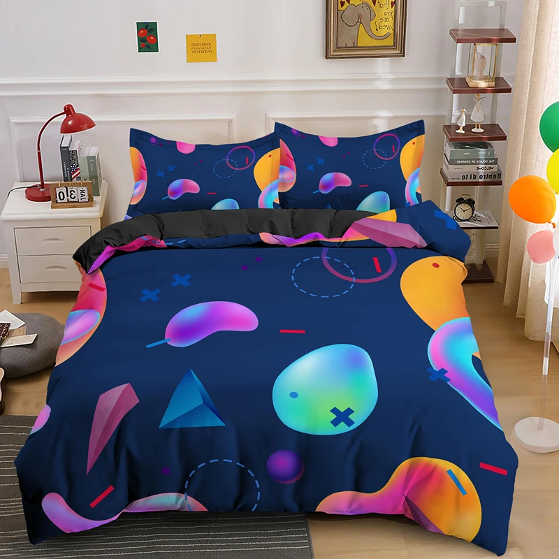 

Комплект постельного белья с геометрическими графическими элементами, комплект с пододеяльником и наволочкой размера King и Queen, современное...