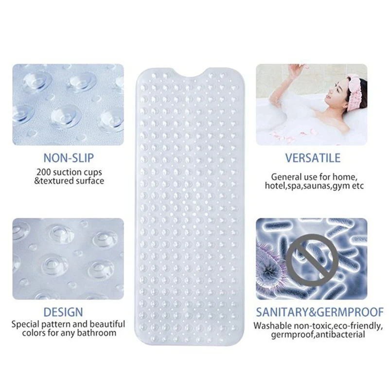 

40*100cm Large Bathtub Safety Shower Anti-slip Bath Mat Bathtub PVC Floor Mat with Suction Cup