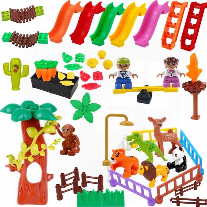 Duplo животные мир Юрского периода динозавр тигр забор горка растение сделай сам