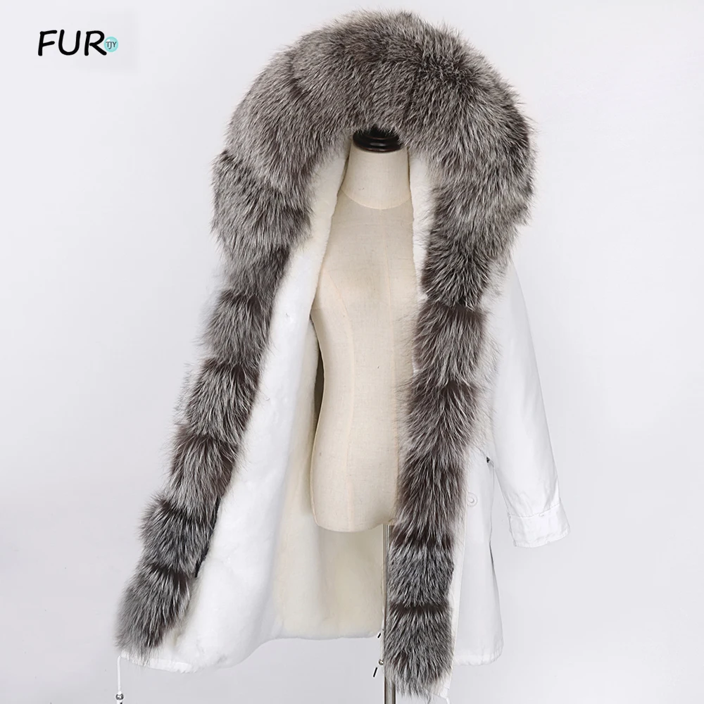 

waterproof long parka faux rabbit fur liner winter jacket women real fur coat big natural raccoon fur hood streetwear detachabl
