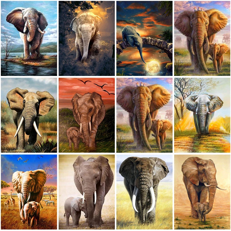 

Diy Full Drill Round Rhinestones Animal Colored Elephant Diamant Painting Embroidery Home Decor Handmade Gifts Diamond Painting