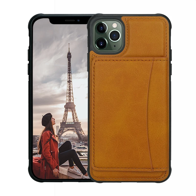 Brown Премиум Кожа подставка Прочный противоударный защитный чехол для iPhone X XR XS Max 6 6S 7 8 Plus кредитный держатель для карт кошелек сумка - Цвет: Brown