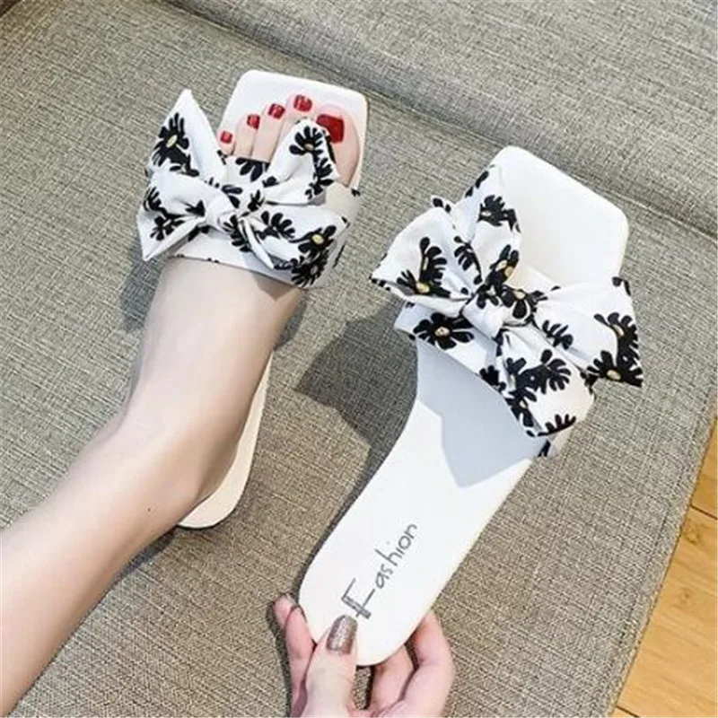 

Large size women slides shoes summer new breathable platform bow slippers casual women's sandals fashion flat womens shoes