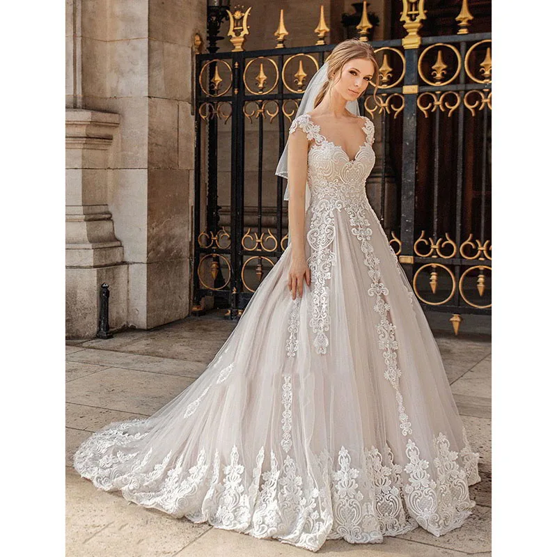 

Luxury A-line Wedding Dresses V Neck Beaded Glamorous Tulle Gowns Sleeveless Sexy High Split Robe De Mariée Tailor-Made