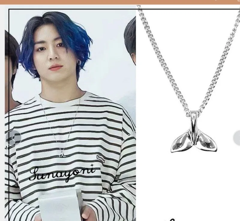 

KPOP Bangtan Boys JK Tian Jung Kuni Necklace Whale Dolphin Tail Necklace Men's Sweater Chain Accessories