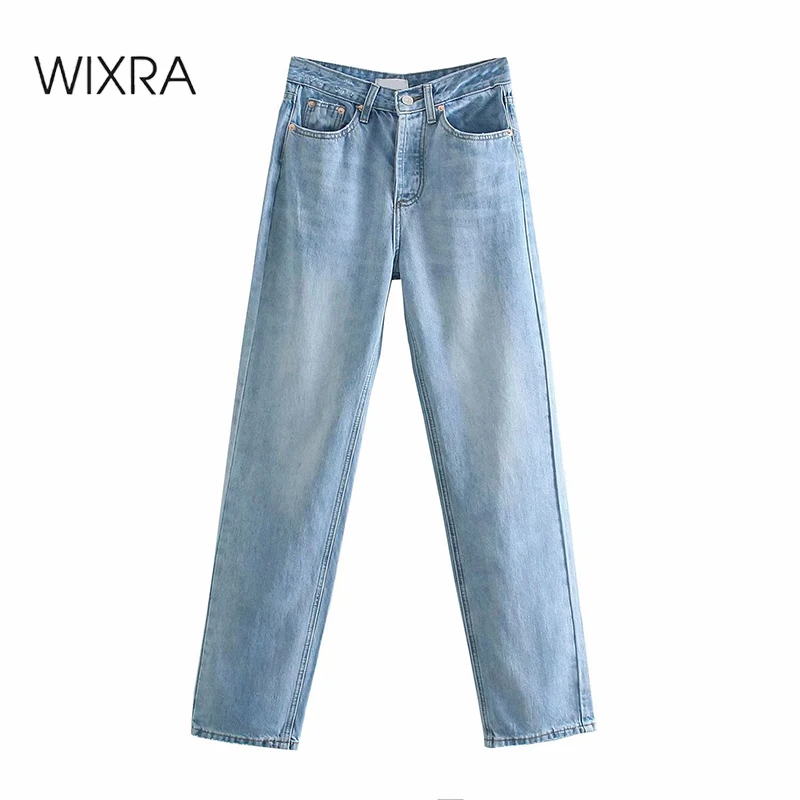 

Женские джинсы с завышенной талией Wixra, летние однотонные потертые штаны в стиле бойфренда, повседневные штаны, осень 2021
