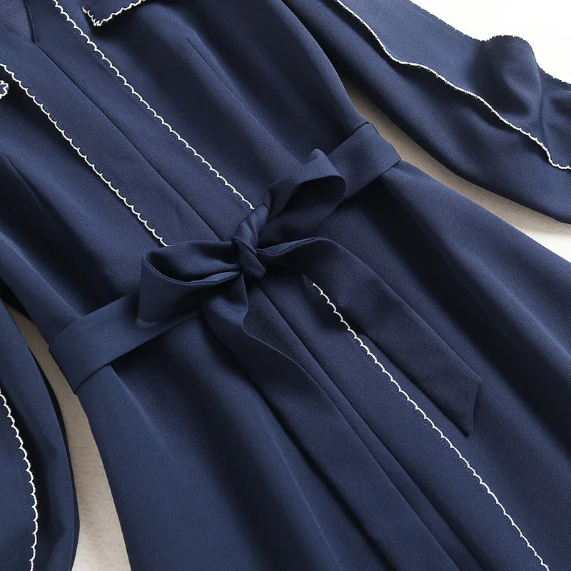 

Lady Elegant Dress Autumn Clothing Women 2020 New Fashion Long Sleeve Turn Down Collar Solid Casual Work Dress