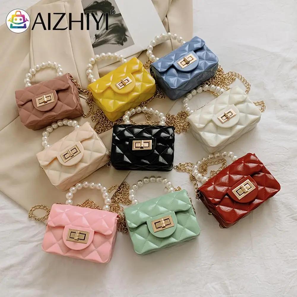 

Vintage Women Pure Color Chain Shoulder Crossbody Messenger Bag Casual Ladies Pearl Small Flap Square Handbag Purse