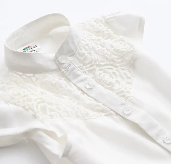 Белая блузка в стиле ретро для девочек топы с кружевом подростков на весну и лето