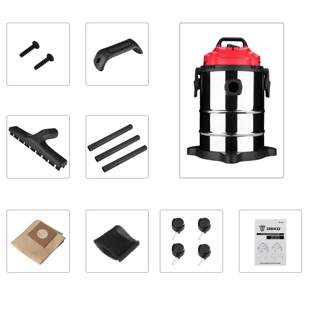 Вакуумный Пылесос DEKO DKVC 1400 15S 1400W 15L для сухой и влажной уборки Нержавеющая сталь