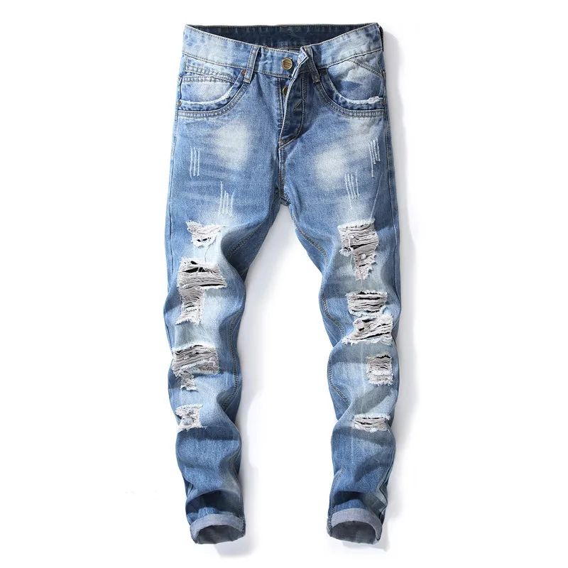 

Skinny Jeans Men Blue Jean Homme Denim Ripped Spijkerbroeken Heren Biker Stretch Pants Slim Fit Masculina Pantalon Fashion