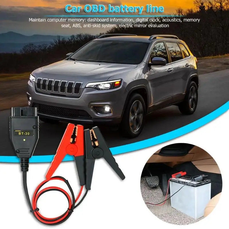 AUTOOL BT-30 Car OBD2 ECU Memory Saver Battery Replacement Tool Automotive OBD 2 II Auto Emergency Power Supply Connector Cable |