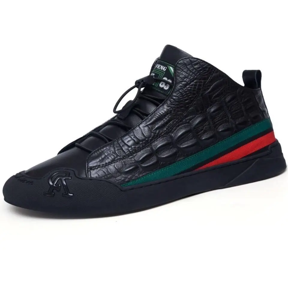 

Мужские кроссовки из воловьей кожи, с узором из крокодиловой кожи, теплые, повседневные, из натуральной кожи, 2020