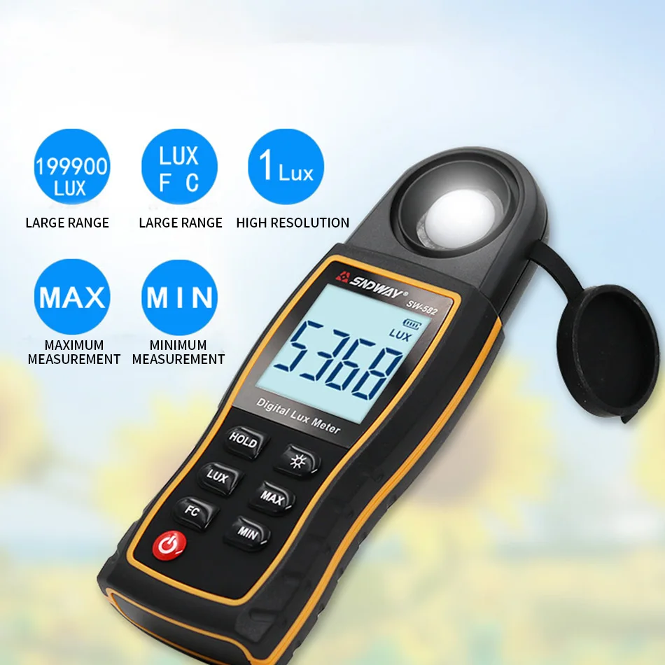 SW582 цифровой измеритель освещенности Высокоточный дисплей ручной фонарь тест HD с
