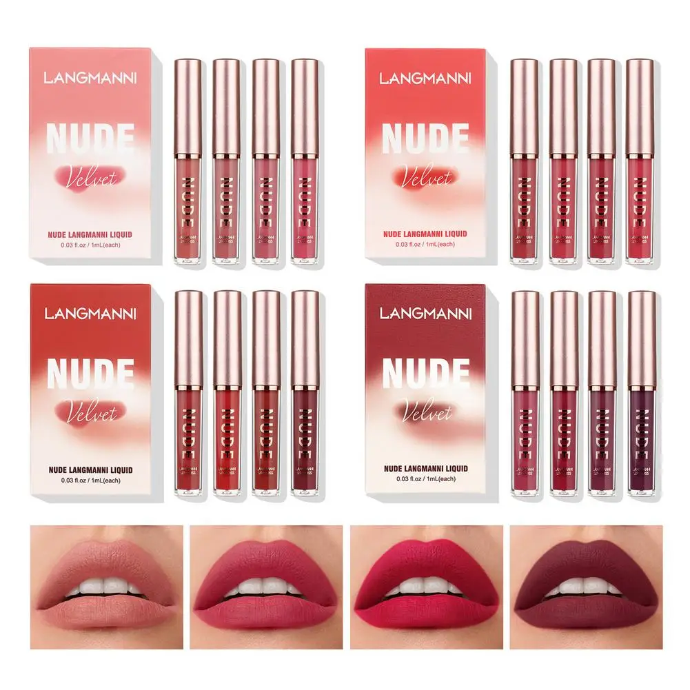 

4 Color Matte Liquid Lipstick Set Popular Color Non-stick Cup/Long-lasting/Waterproof/Non-Fading Easy To Use Lip Cleansing