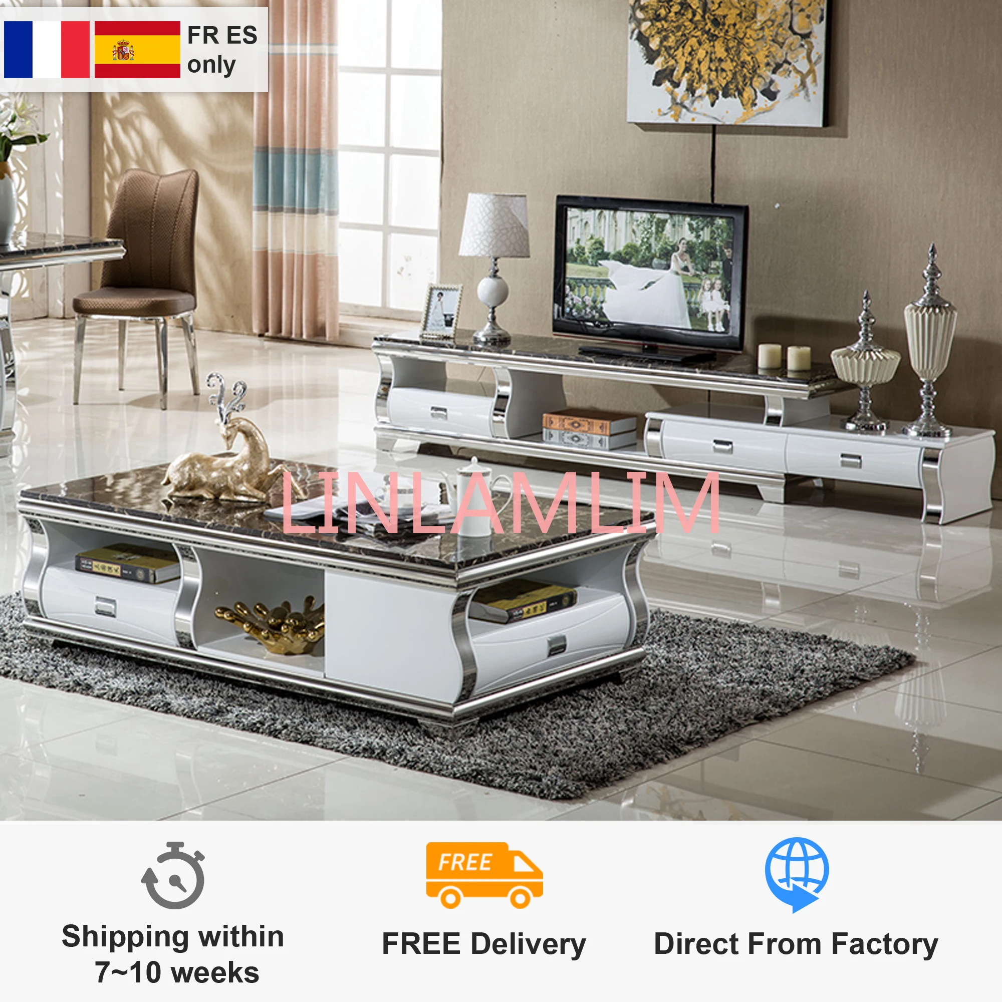 

TV Stand modern Living Room TV monitor stand mueble stalinite marble stainless steel cabinet mesa+tv table+Coffee centro Table