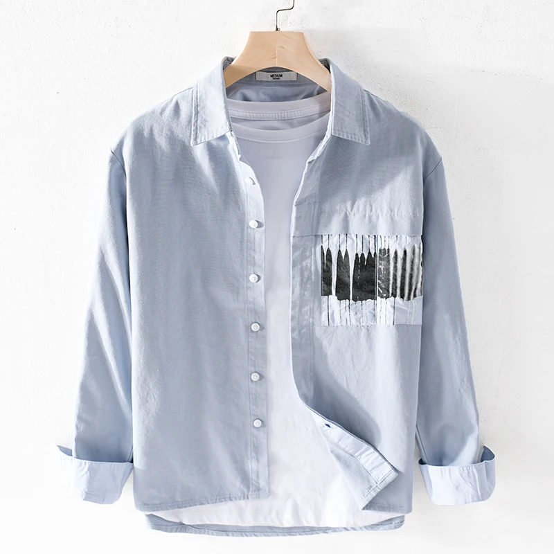 

Spring new style long sleeve 100% cotton shirt men brand casual shirts for men comfortable blue shirt mens camisa chemise tops