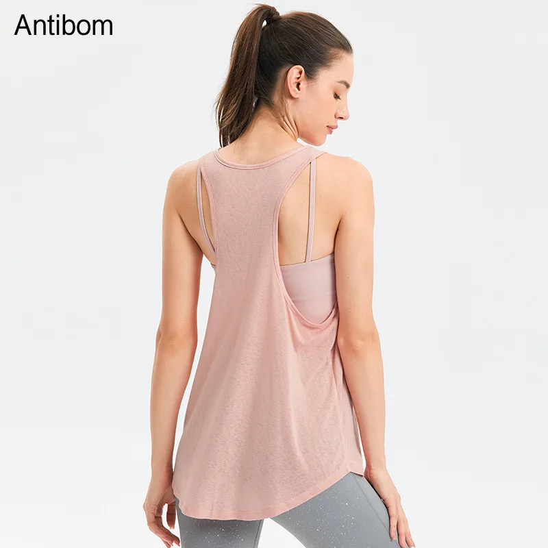 

Antibom Sports Woman T-shirts Loose Quick Dry Yoga Vest Sleeveless Running Training Gym Clothing Fitness Workout Tank Top Female