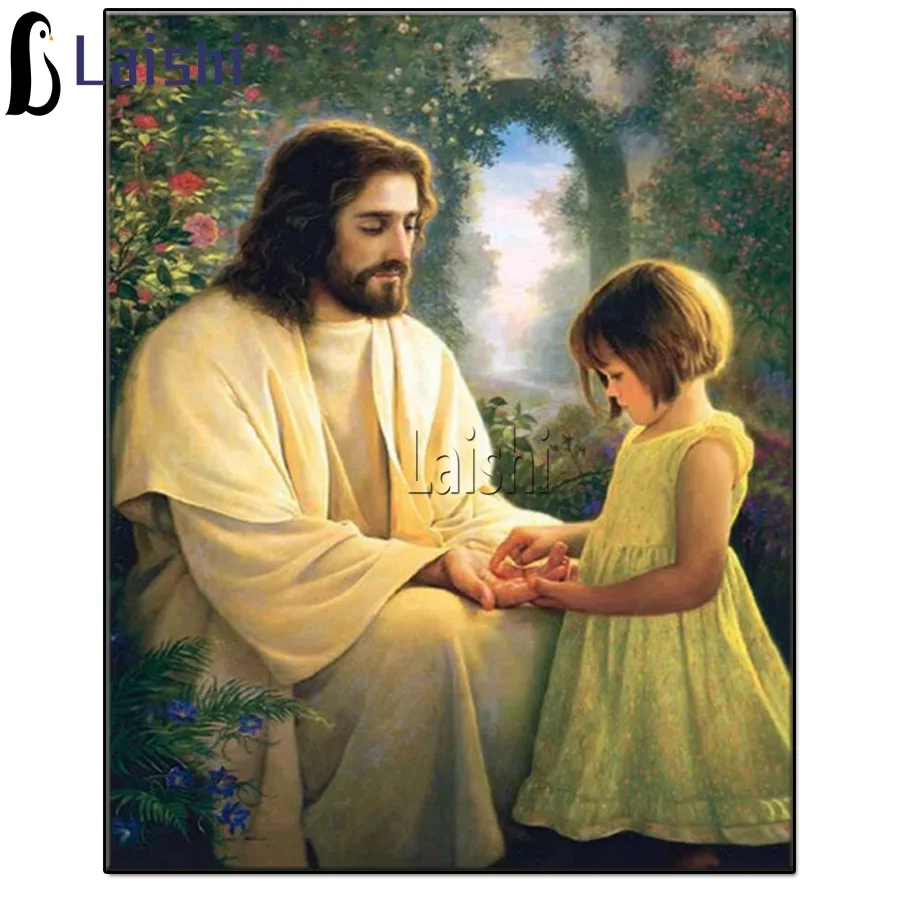 

Камни в форме ромба Набор для рисования с круглыми камнями и полотном 5D DIY алмазная живопись религиозная Подвеска "Иисус" ребенка Алмазная в...