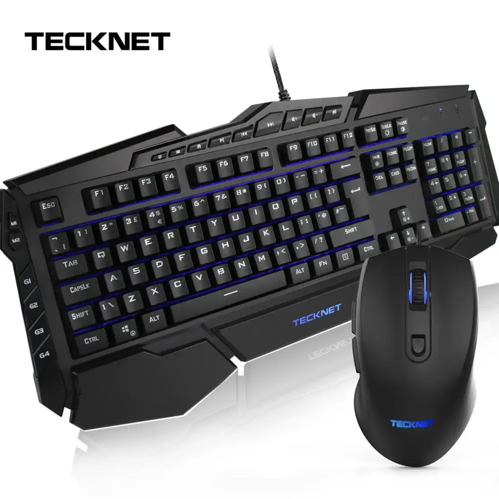 TeckNet игровая клавиатура мышь комбо комплект эргономичный 7 цветов светодиодный с подсветкой Радуга USB проводной комплект геймера Великобритания раскладка для Windows PC