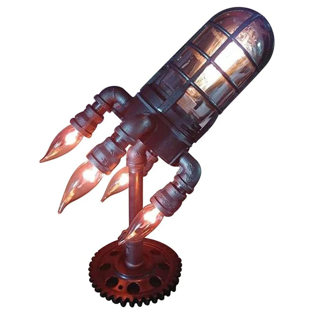 

Retro Steampunk Rocket Table Lamp Creative Industrial Desk Light LED Bedside Night Light for Kids Toy Gifts Home Bedroom Decor