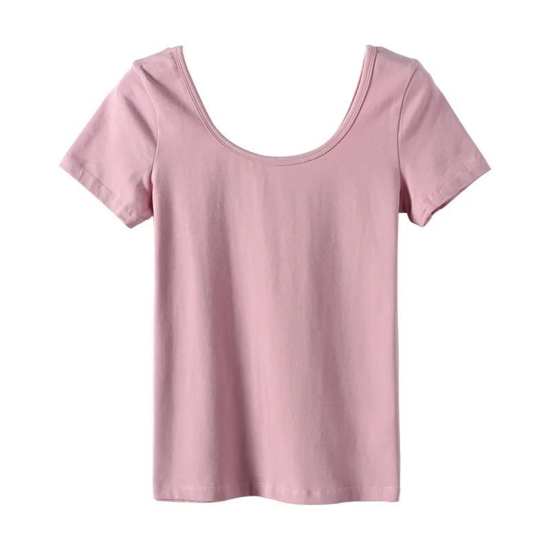 

T-shirt 2021 new solid color t-shirt women's short-sleeved slim short tops u-neck compassionate bottoming shirt GPZB8