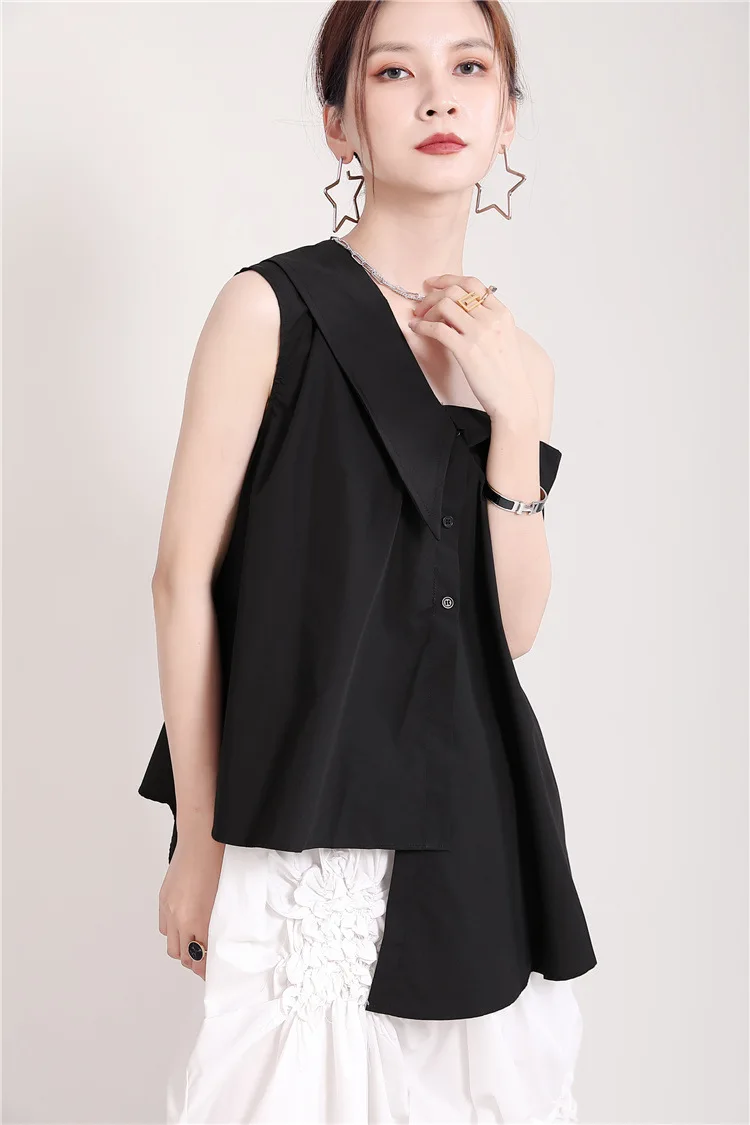 

2021 Summer New Japanese Style Ladies Shirt Women Strap Big Bow Irregular Shoulder Bouses Fashion Solid Color Pullover Tops