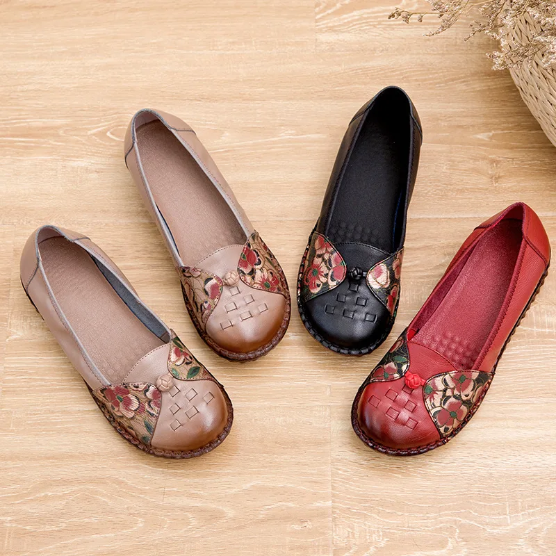 

43 Size Chinese Style Slip Ons Women Genuine Leather Loafers Sneakers 2021 Autumn New Slip On Casual Shoes Female Loafers Flats