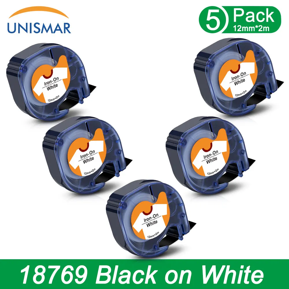 

Unismar 12mm Fabric Label 18769 Black on White for Dymo Letratag 18679 18771 18768 Tape Iron-on Label Replace for DYMO LT-100H