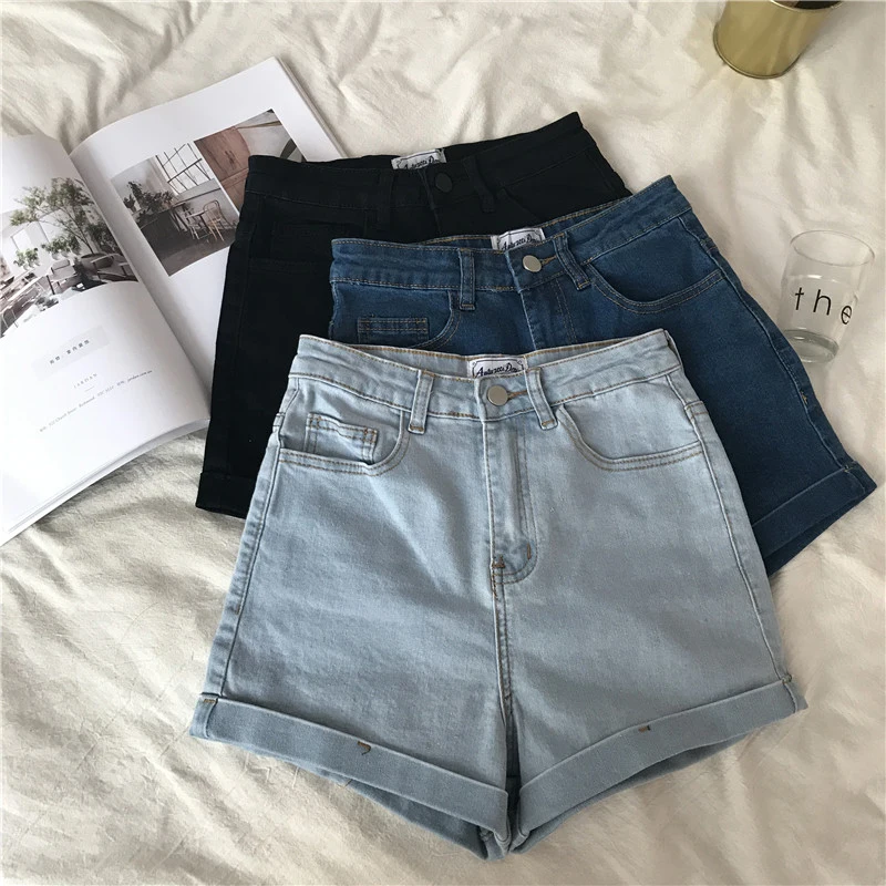 

jeans shorts loose summer 2020 women shorts korean basic elastic high waisted jeans shorts women clothing