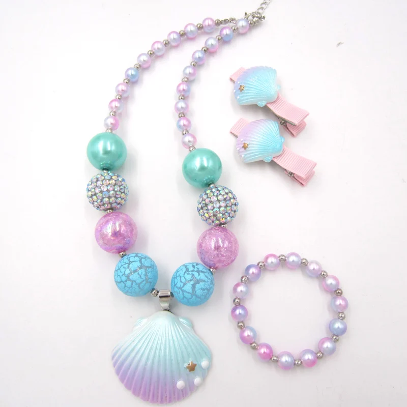 3pcs sets Модные детские ювелирные изделия для девочек, большие бусины в форме пузырьков, ожерелья для малышей, жемчужное ожерелье, браслет, шпилька, 3 шт./компл., подарок для детей - Окраска металла: 3pcs sets