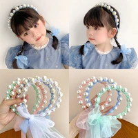 childrens pearl streamer headband korean version does not hurt the head princess net yarn ponytail headband girl bow tie hair