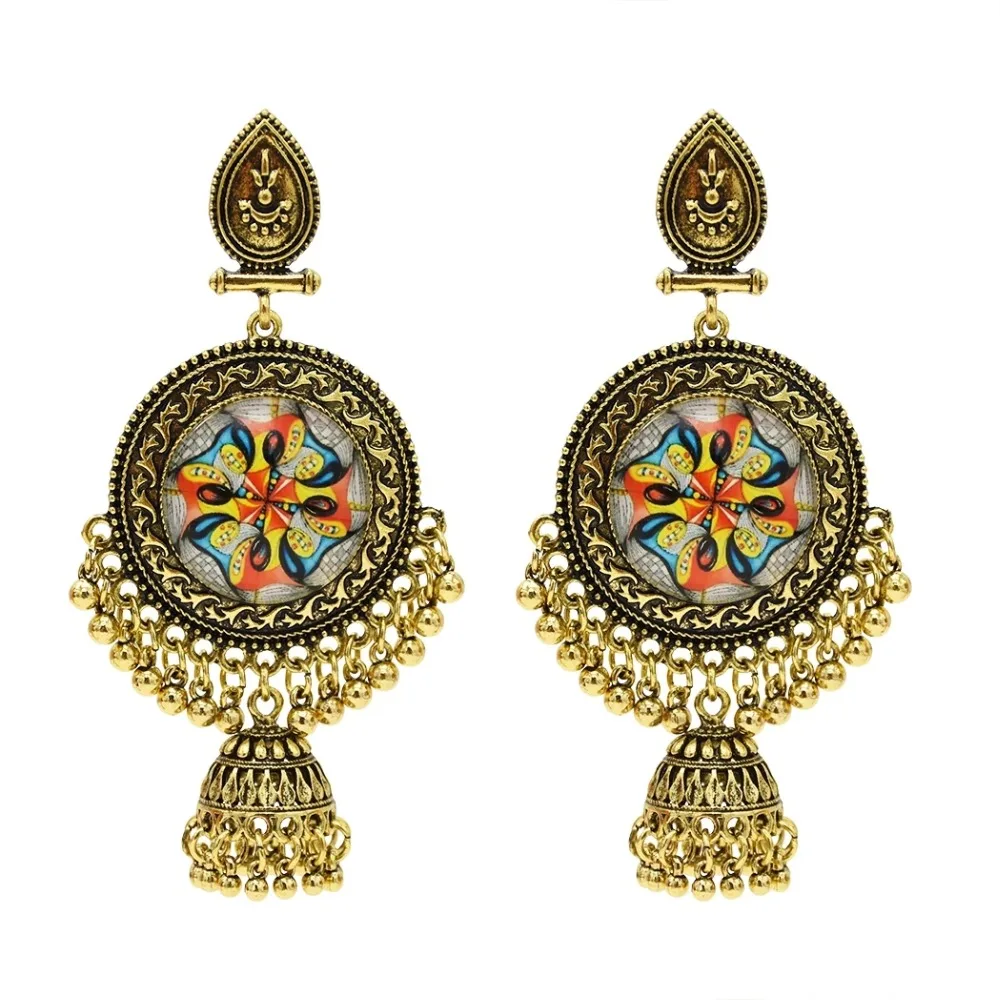 Индийские серьги для женщин Jhumka Золотая кисточка Большие колокольчики висячие серьги жажда цветок Афган Египетский Цыганский Тюрк этнические ювелирные изделия