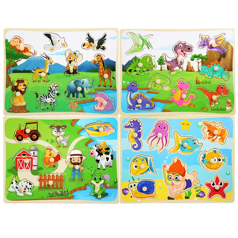 

Baby toy Wooden Puzzle/Hand Grab Board Set Cartoon Vehicle/ Marine Animal Educational Wooden Toy Montessori Puzzle for
